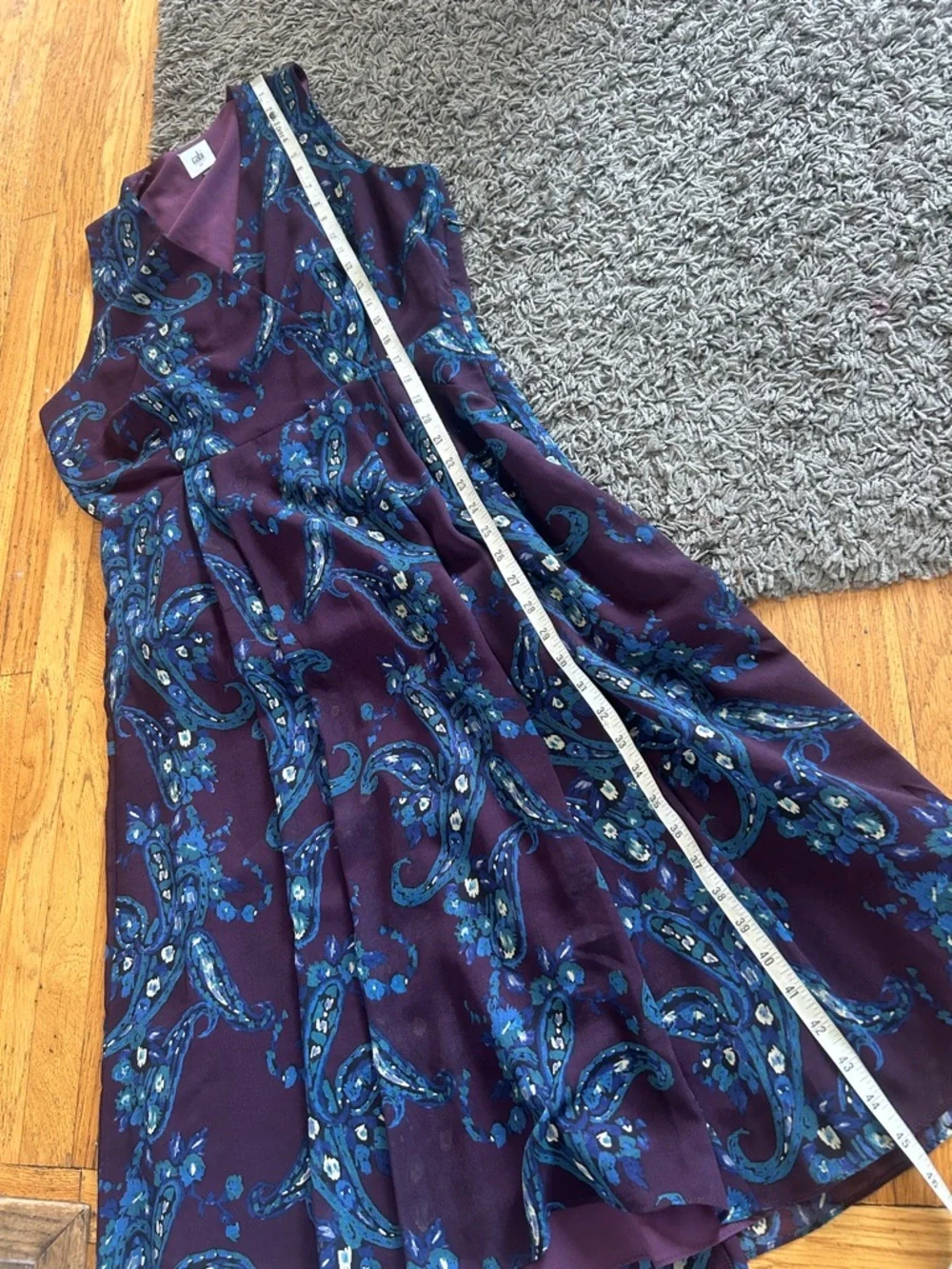 CAbi Treasure Paisley #3461 Floral Pocket Midi Dress Blue Plum Short Sleeve 12 - Picture 8 of 13